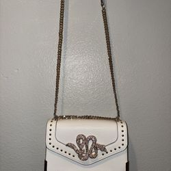 Aldo white sparkly snake purse w gold chain