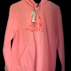 Adidas Badge of Sport Two-Tone Graphic Fleece Hoodie Bliss Pink Medium