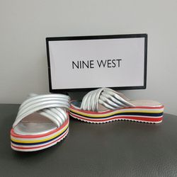 Nine West silver sandals slides size 8