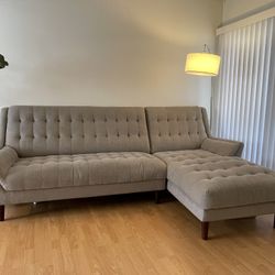 Mid-Century Modern Tufted Sectional Sofa with Chaise – Good Condition