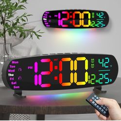 13.7" Digital Wall Clock Desk Clocks with Temperature, 11 RGB Colors, Night Lights, Alarms, Auto Dimming, Timer, DST, Remote Control, Digital Clock fo