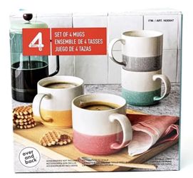 New Set of 4 Mugs, Multicolor, Stoneware, Microwave and Dishwasher Safe