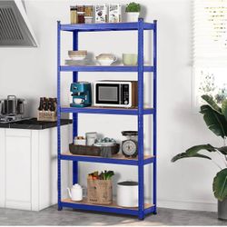 5-Tier Heavy Duty Storage Shelves 35.5" W × 12" D × 71" H Blue Boltless powder-coated metal frame and MDF boards assemble easily; heavy-duty adjustabl