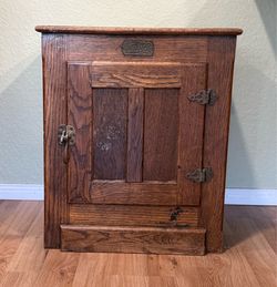 Vintage White Clad Oak Wood Ice Box Cabinet Nightstand End Table Restoration