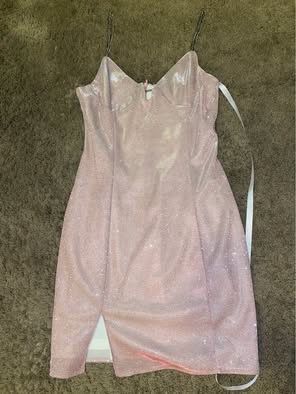Missguided Pink Glitter Chain Mini Dress Sz 4 NEW