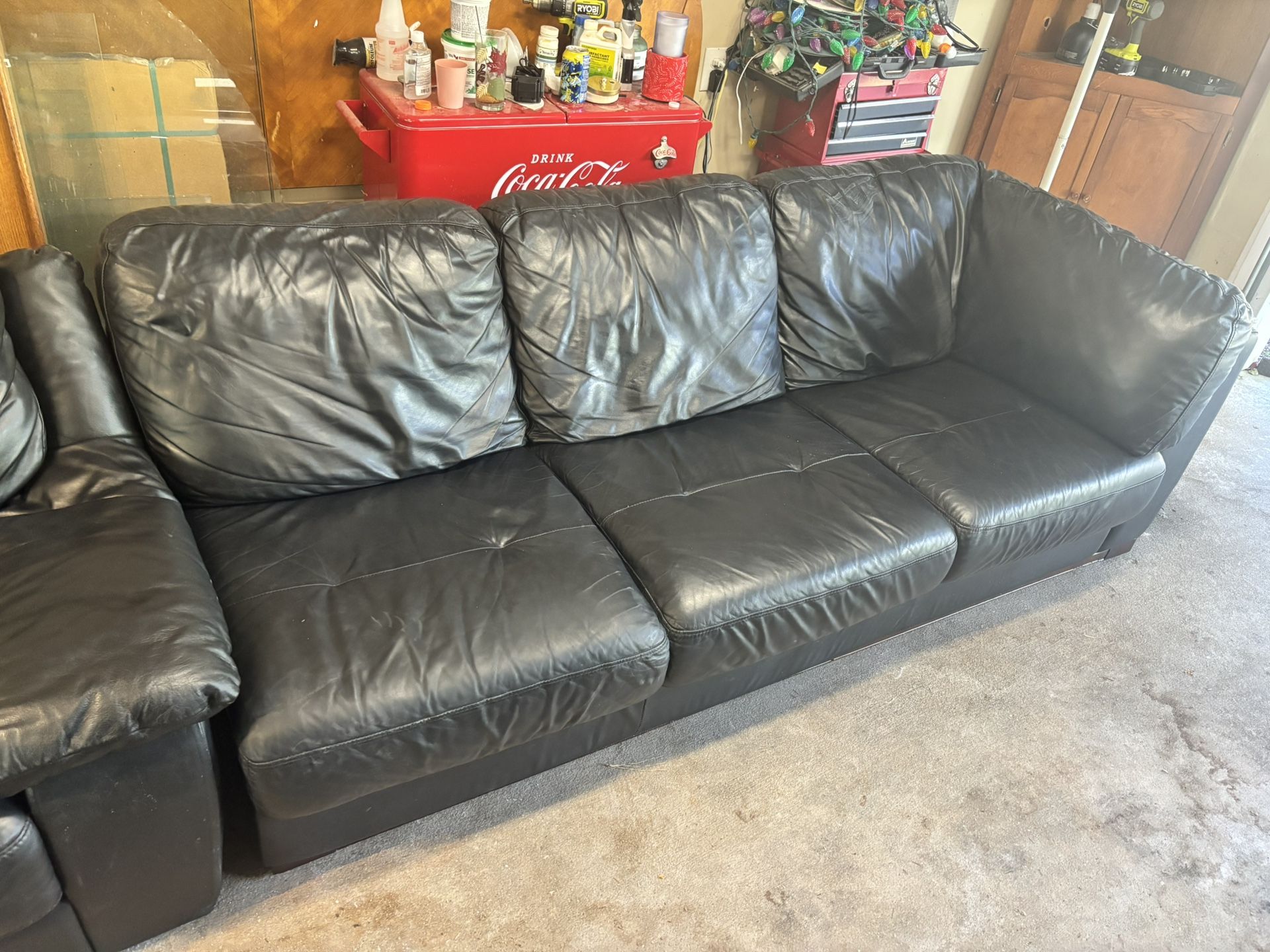 All Black Leather Sofa Set