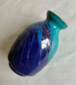 Hand Thrown Studio Art Blue and Teal Still Fire Pottery Vase