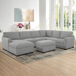 Thomasville Langdon Fabric Sectional with Chaise and Storage Ottoman