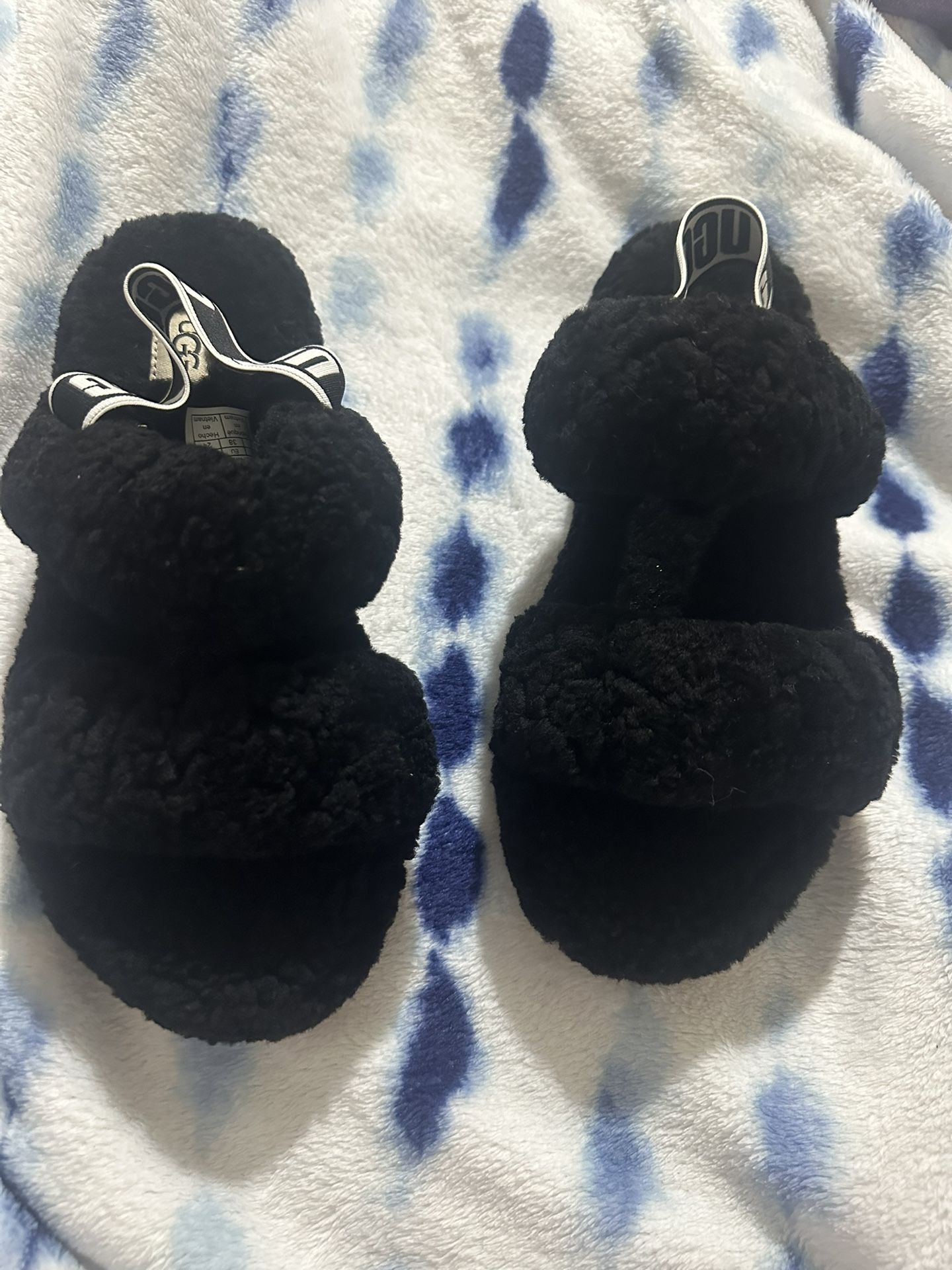 UGG Women's Oh Fluffita Black Fuzzy Slingback Sandals Size 7 Casual