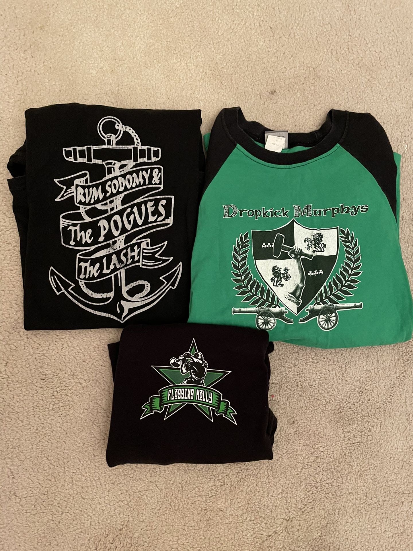 Vintage 2000s Y2K Punk Rock Bands Dropkick Murphy’s Flogging Molly The Pogues Celtic Irish Shirts Baseball Tees Tops. Used-sizes: Small & Medium
