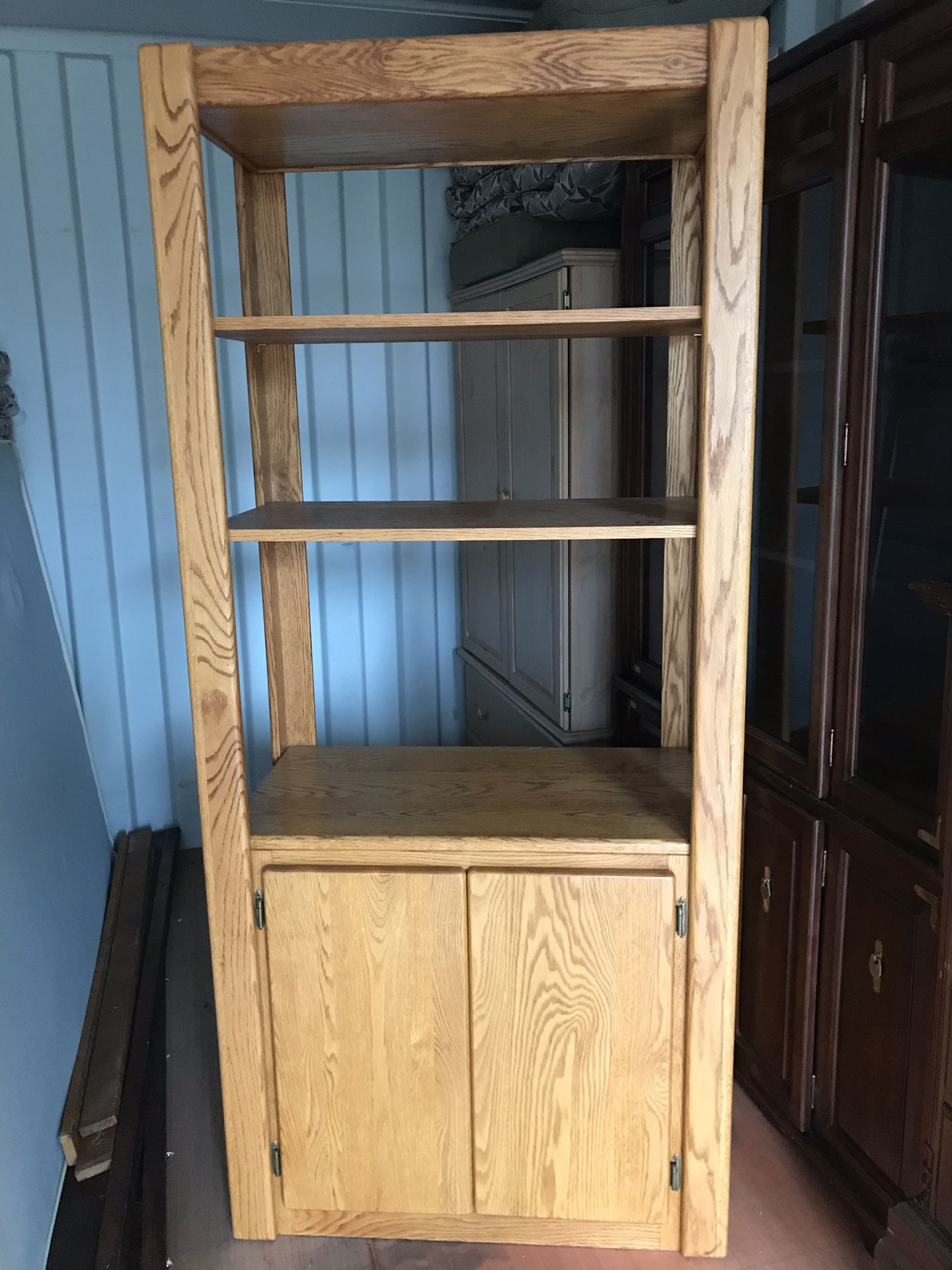 Solid Oak Book Shelf W/ Lower Cabinet