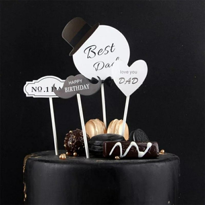 4PCS Happy Birthday Cake Topper Beard Bow Tie Hat Father Day Gifts Birthday Party Decoration Adult Cake Decoration Accessories