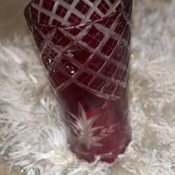 Exquisite Cranberry cylinder chimney cut, bohemian glass, handmade