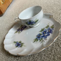 Blue Violet Tea Cup & Plate Set Of 7