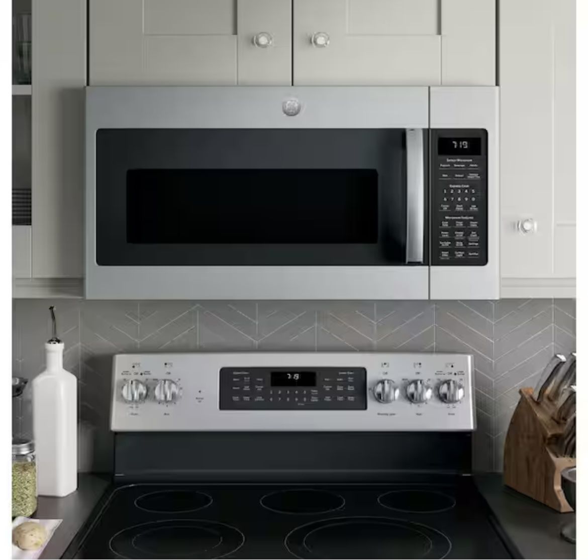 Brand new in box GE 1.9 cu. ft. Over the Range Microwave in Stainless Steel with Sensor Cooking.