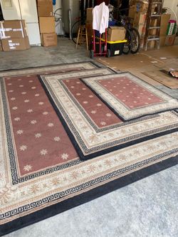 Area Rugs. “Polynesian Key” 96”x133”; 63”x94”; 45”x62”.