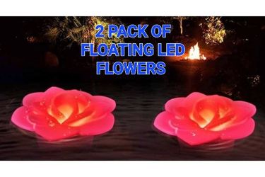 2 PACK FLOATING LED FLOWER LIGHTS - PINK - WATERPROOF