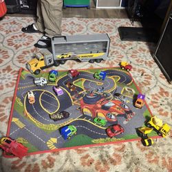 racing track with toy cars 