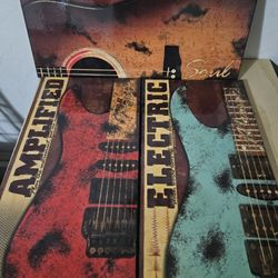 3 Wooden Guitar Wall Art