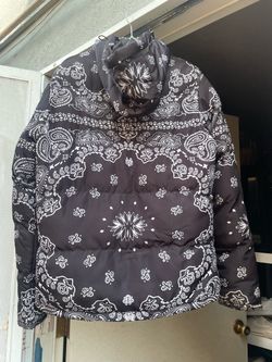 Black Paisley Bandana Print Puffer Jacket