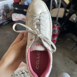 Pink and white coach shoes