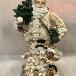Vintage Resin Santa Figurine 12 Inch White and Gold