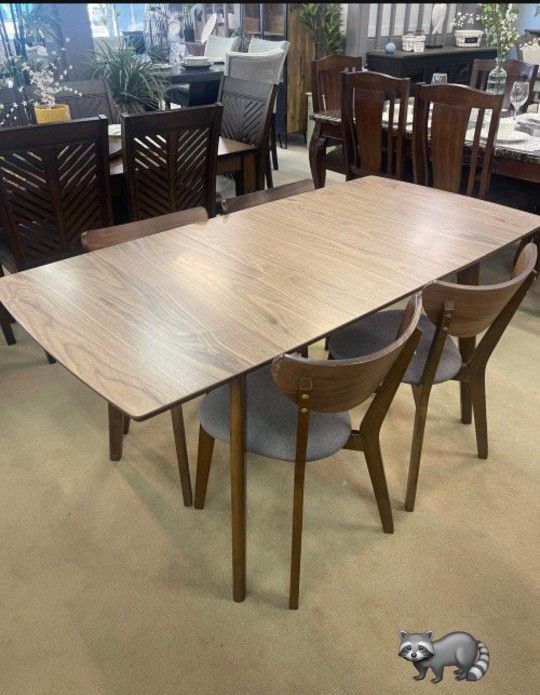 Alfredo Natural Walnut Piece Dining Table Set Bench Options With