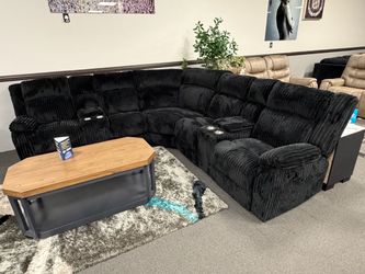 Black Fabric Reclining Sectional Sofa