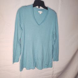 J Jill Green Wool V-neck Pullover Sweater Size S 