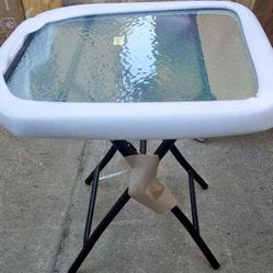 Square Metal Folding Glass Side Table Outdoor