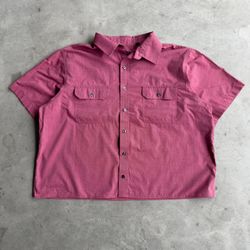 Vintage 00s Cropped Boxy Salmon Button-Up Shirt