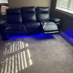 Black Leather Reclining Couch w/ LED Lights