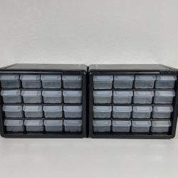 Lot of 2 Akro-Mils 16 Drawer Plastic Storage Cabinets