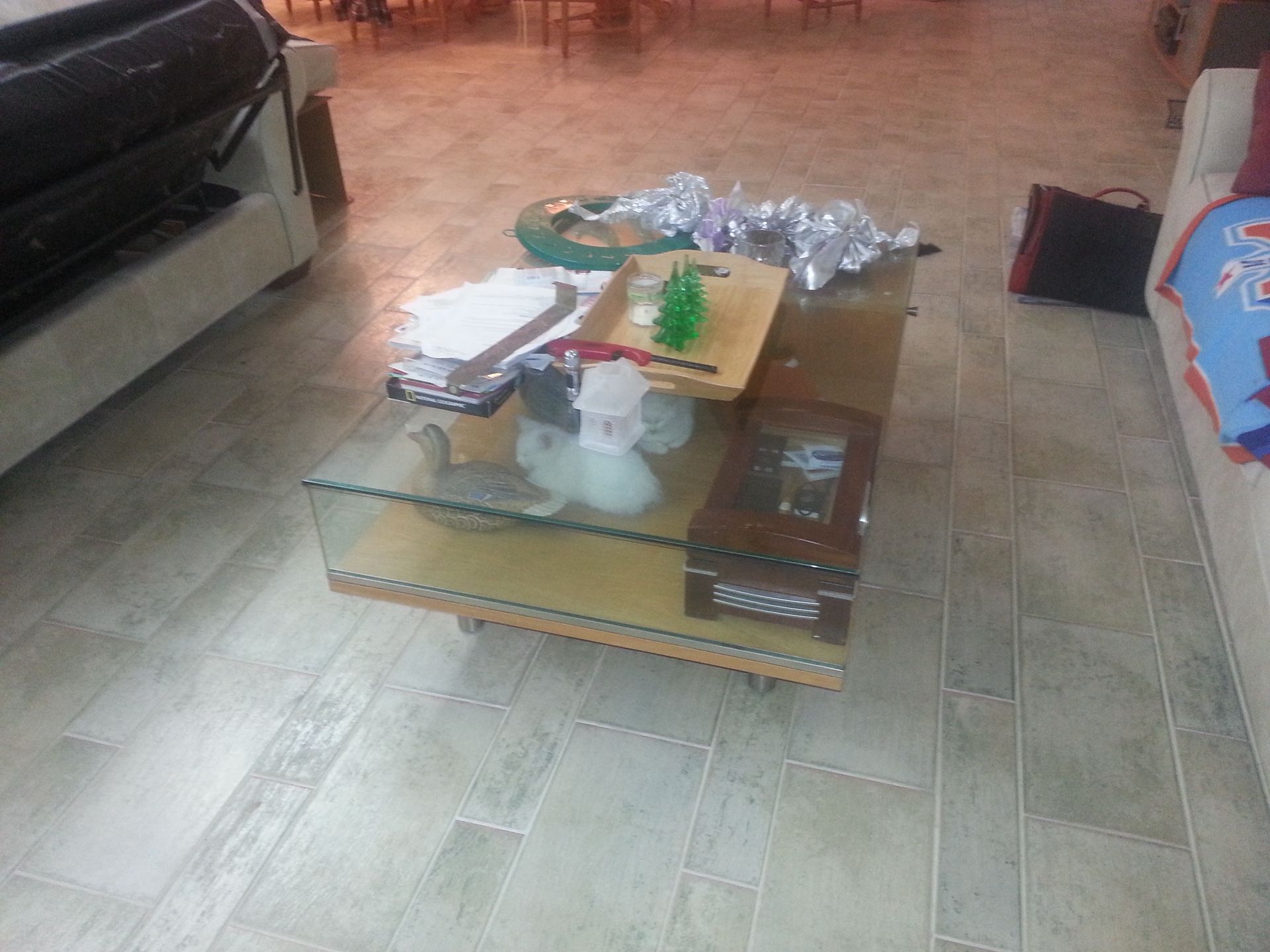 Mid-century modern coffee table, glass top