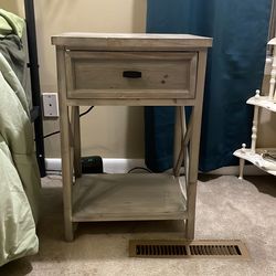 Wooden Side Table with USB/AC Plugs