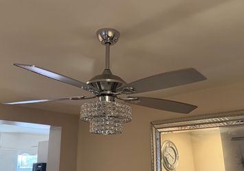 Chrome Ceiling Fan with Crystal Light Kit