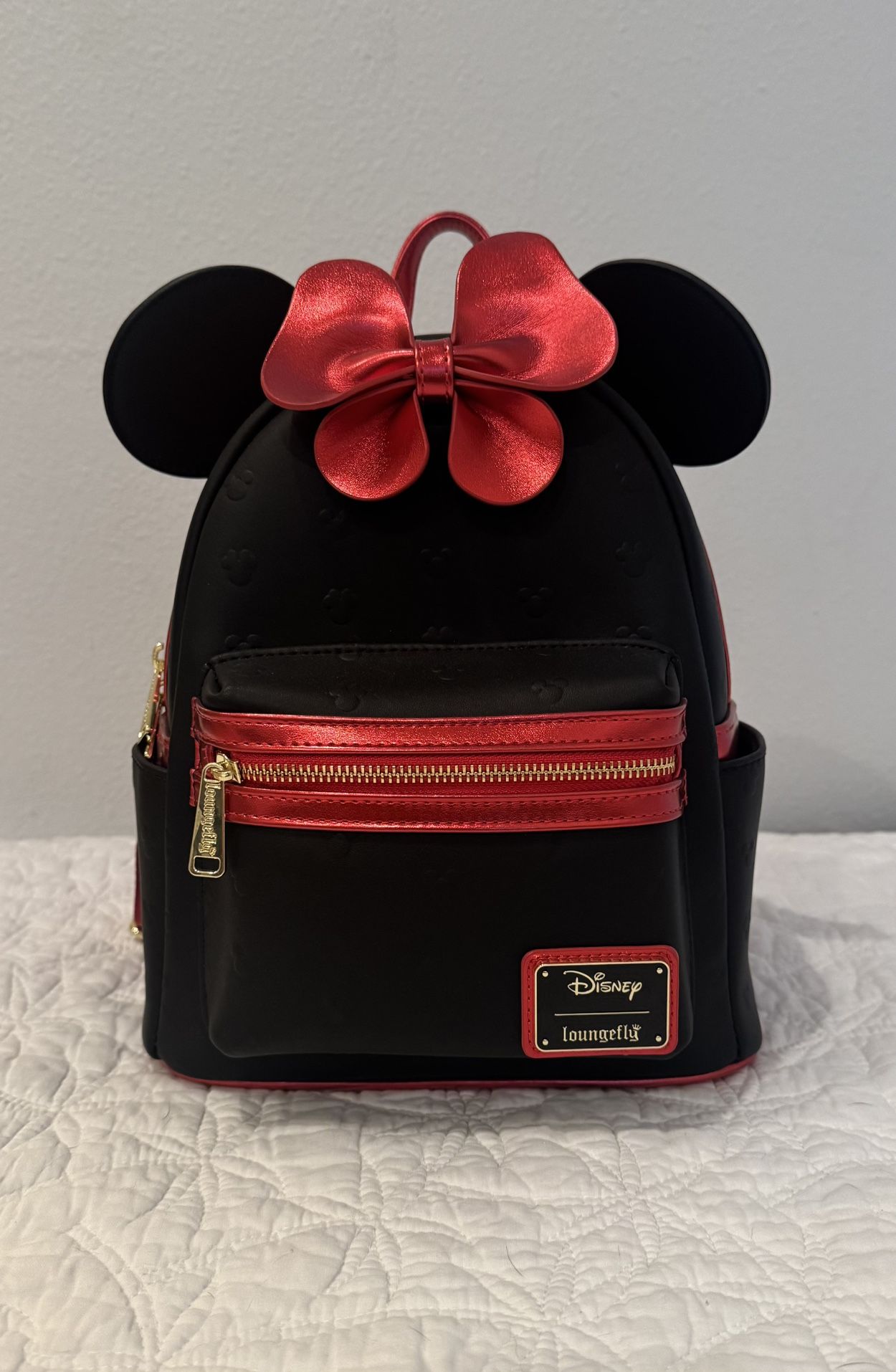 Loungefly Disney Minnie Mouse Metallic Red Bow Ears Mini Backpack BoxLunch Exclusive