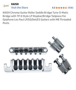 KAISH Chrome Guitar Roller Saddle Bridge Tune-O-Matic Bridge with TP-6 Style LP Stopbar/Bridge Tailpiece For Epiphone Les Paul LP/SG/Dot/ES Guitars wi