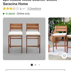 Acacia Wood Outdoor Stools - 4 Chairs 