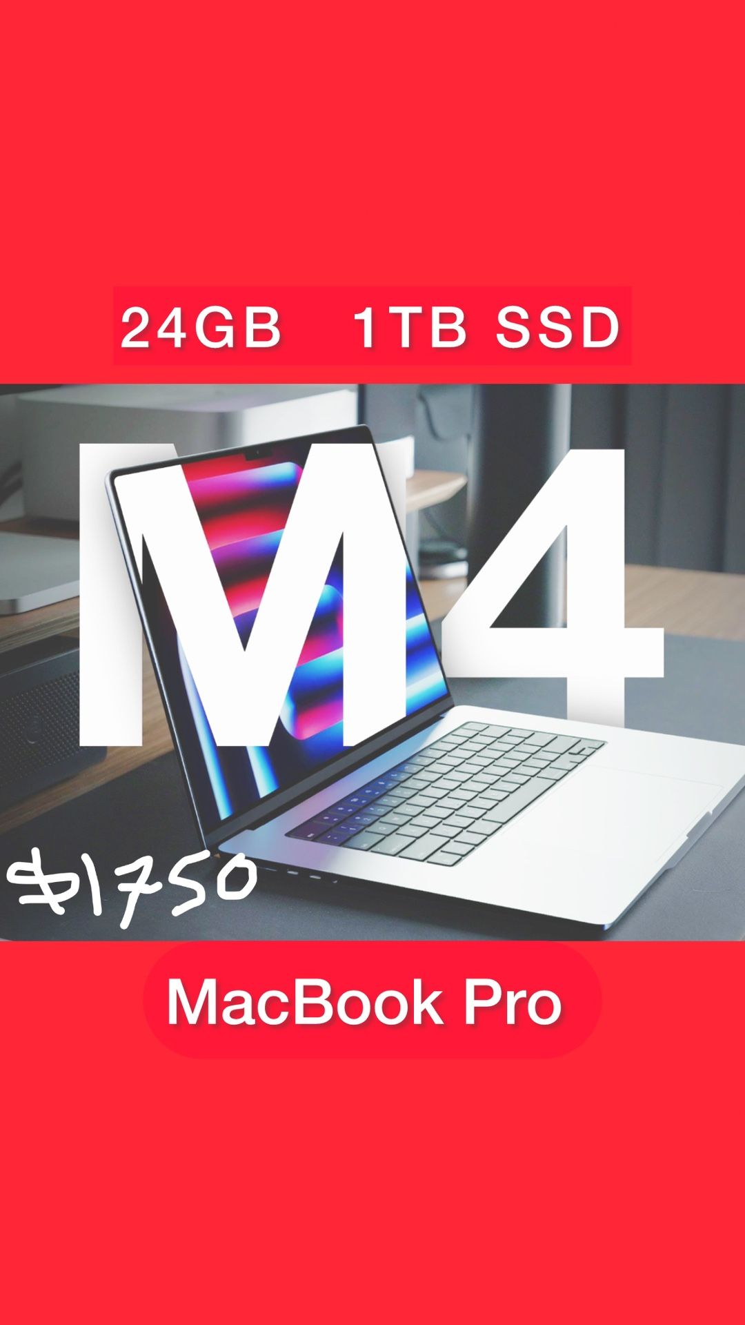 New Apple 14” MacBook Pro M4 Laptop 24gb ram 1TB SSD Memory Silver |High Spec For Videographer-Photographer Editor After Effects Adobe suite