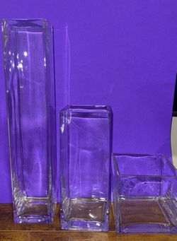 SET OF 3 Modern Clear Glass Vases