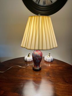 Vintage Red Cloisonné Vase Table Lamp with floral enamel detailing and brass hardware