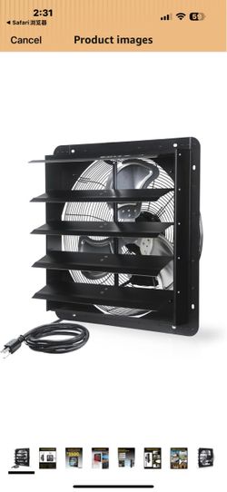 New in box VENTISOL 20 Inch Shutter Exhaust Fan Wall Mounted, 3500CFM Exhaust Fan with Pre-Installed 1.65m Power Cord, Ventilation fan for Greenhouse,