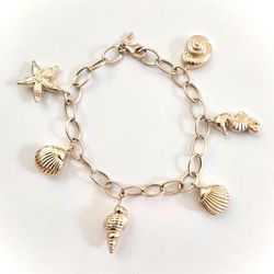 14K Yellow Gold Sea Life Charm Bracelet – 9.48 Grams, 8 1/8” – Made in Turkey - Great condition!