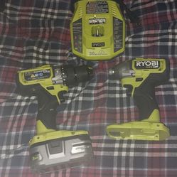Ryobi Brushless Hammer Drill,impact Driver,charger And 3ah Battery