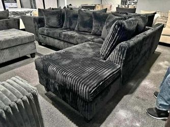 New Black Corduroy Sectional Sofa with Chaise
