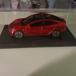 TESLA Model 3 Red Diecast Model In Acrylic Display Case 
