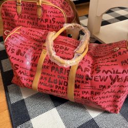 Sale! Red Graffiti Travel Set (Duffle + Roller Bag