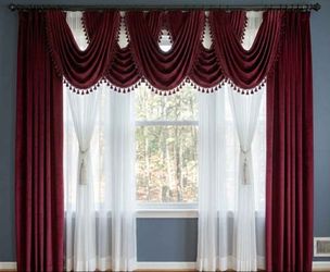 Luxury Burgundy royal Velvet Curtain Set with Elegant Swag Valance