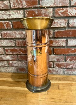 Vintage 5KAN Copper & Brass Umbrella Stand w/ Ceramic Handle
